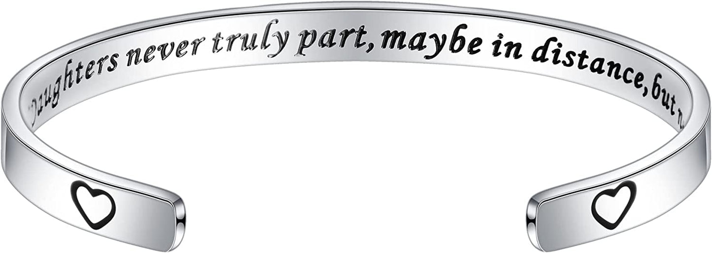M MOOHAM Bracelets for Women- Engraved Quote Inspirational Bracelet Birthday Christmas Funny Gifts for Best Friend, Daughter, Son, Sister, Niece, Mom, Coworkers, Stainless Steel Jewelry Apparel & Accessories > Jewelry > Bracelets M MOOHAM Mothers and Daughters never truly part,maybe in distance,but never in heart  