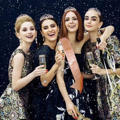 CAVETEE Birthday Crowns for Women Birthday Girl Sash & Rhinestone Tiara Set Birthday Tiaras and Sash for Women Birthday Glitter Birthday Decorations Rose Gold Birthday Girl Crowns Tiaras for Women Apparel & Accessories > Clothing Accessories > Sashes CAVETEE   