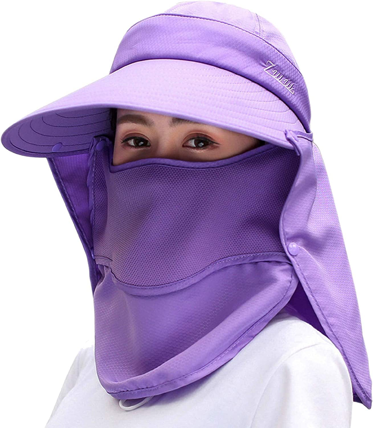 Women Sun Wide Brim UV Protection Fishing Hats Foldable Ponytail Summer Hat with Detachable Flap Apparel & Accessories > Clothing Accessories > Hats HICOSKY Purple  