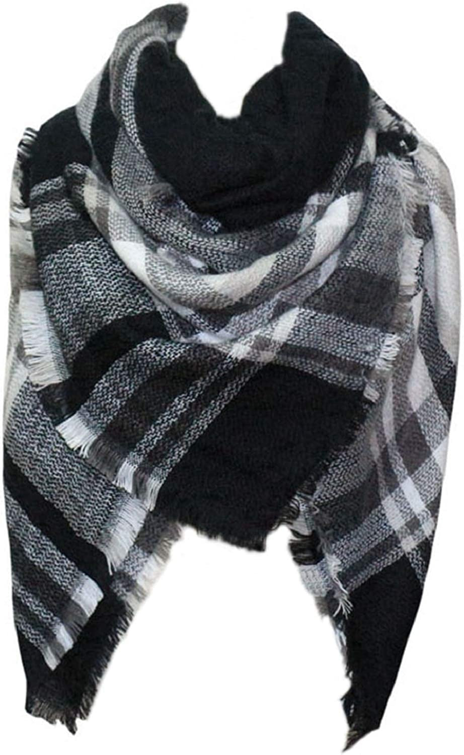 Plaid Scarf Soft Warm Tartan Shawl Cape Blanket Scarves Fashion Wrap Apparel & Accessories > Clothing Accessories > Scarves & Shawls vxsvxm White Black Gray  