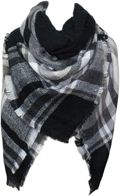 Plaid Scarf Soft Warm Tartan Shawl Cape Blanket Scarves Fashion Wrap Apparel & Accessories > Clothing Accessories > Scarves & Shawls vxsvxm White Black Gray  
