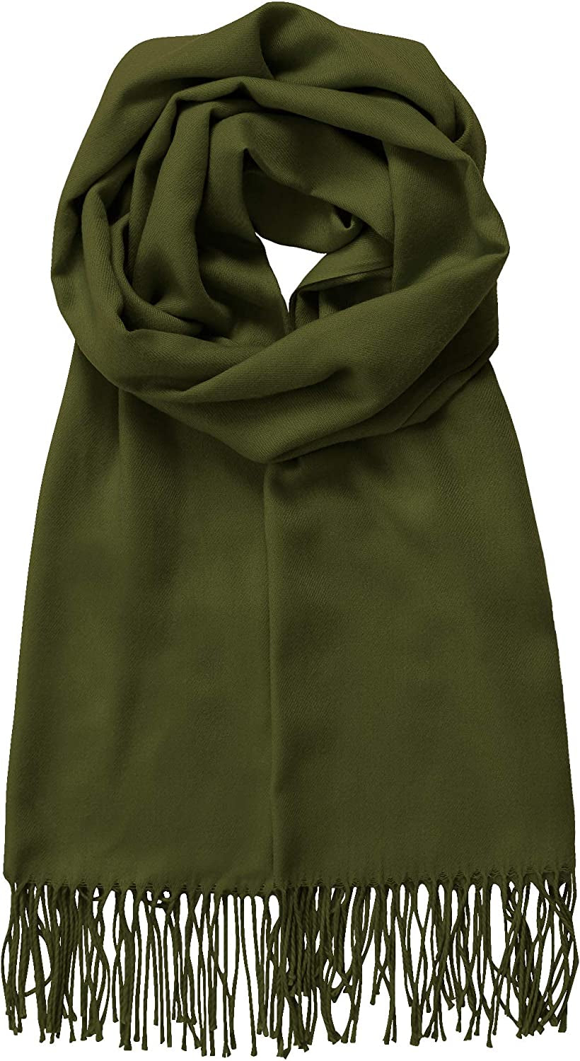 Made by Johnny Unisex Large Lightweight Soft Silky Real Cashmere Shawl Wrap Scarf Apparel & Accessories > Clothing Accessories > Scarves & Shawls Made By Johnny Wsk2091_olive One_Size 