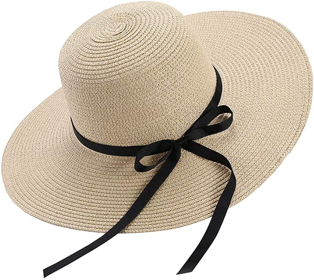 Sun Hats Floppy Foldable Bowknot Large Wide Brim Straw Women'S Hats Summer Beach Beach Cap UV Protection Apparel & Accessories > Clothing Accessories > Hats FunYun Beige  