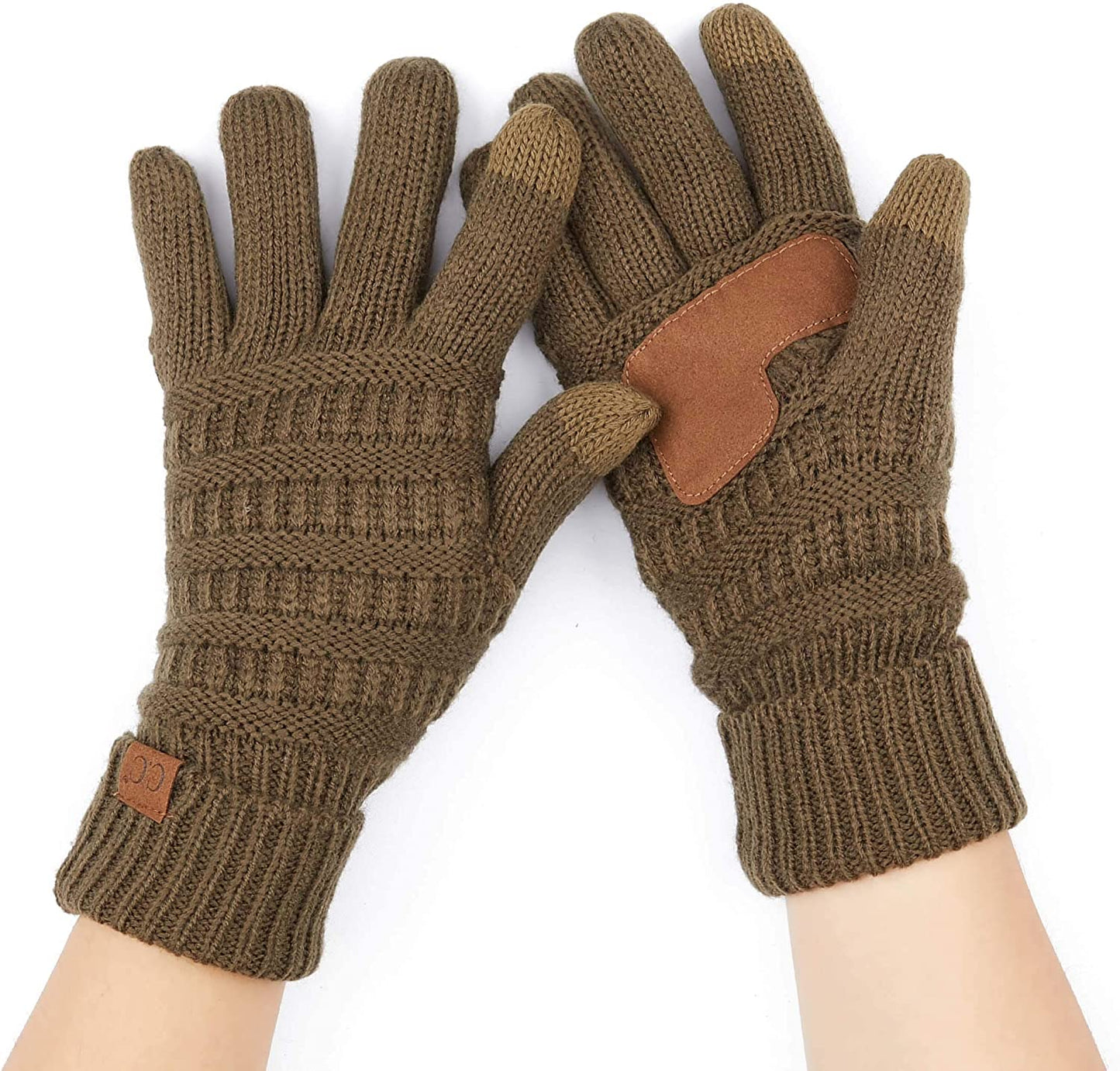 C.C Unisex Knit Thick Warm Soft Stretch Fuzzy Lined Solid Ribbed Glove with Smart Tips (G-25)(G-707) Apparel & Accessories > Clothing Accessories > Gloves & Mittens C.C New Olive  