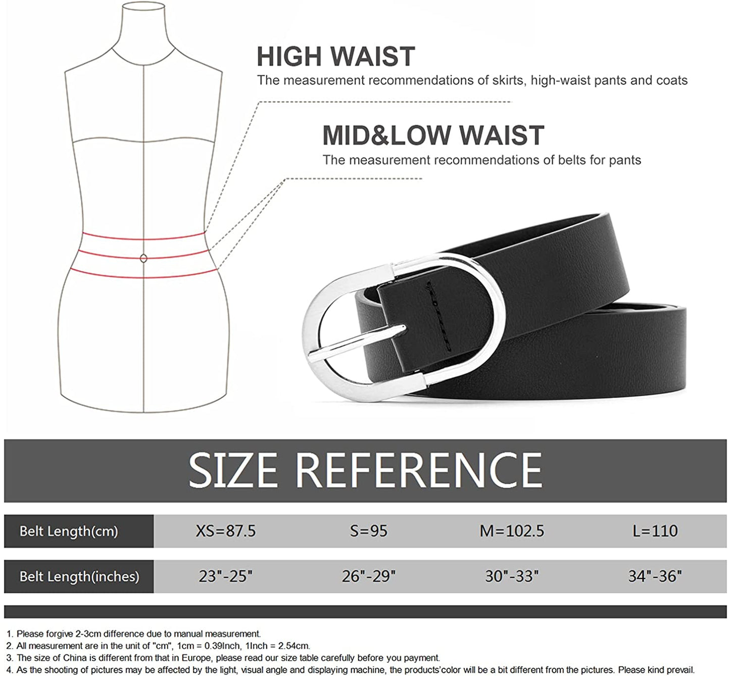 MORELESS 2 Pack Women'S Leather Belts for Jeans Pants with Fashion Center Bar Buckle Apparel & Accessories > Clothing Accessories > Belts MORELESS   