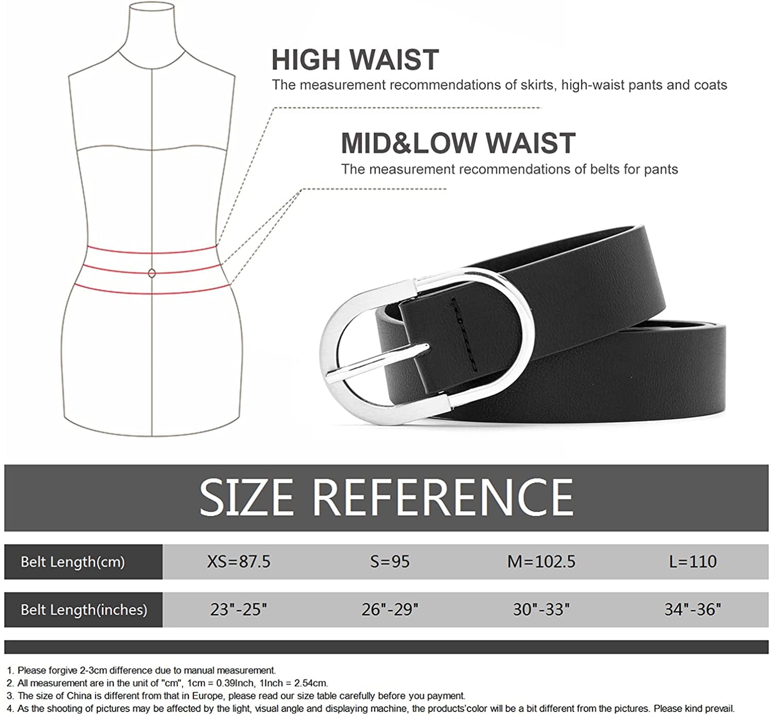 MORELESS 2 Pack Women'S Leather Belts for Jeans Pants with Fashion Center Bar Buckle Apparel & Accessories > Clothing Accessories > Belts MORELESS   