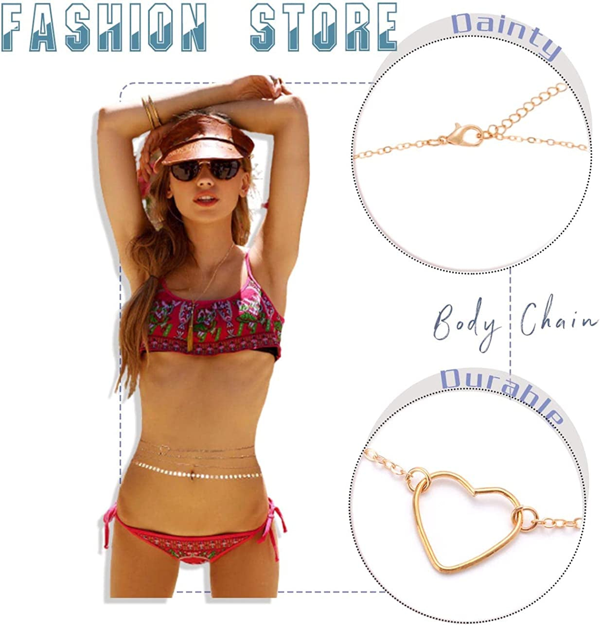 Waist Beads Bikini Belly Chain Gold Boho Sequin Layered Body Chains Summer Beach Heart Beaded Jewelry for Women Apparel & Accessories > Jewelry > Body Jewelry Generic   