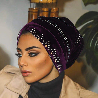Bohend Vintage Rhinestone Turban Sleep Headwrap Wide Sparkly Sleep Turban Headband Crystal Muslim Hat Headwear Beanie Pre-Tied Bonnet Velvet Hat Cap Hair Wrap for Women and Girls (Wine Red) Apparel & Accessories > Clothing Accessories > Headwear Bohend Deep Purple  