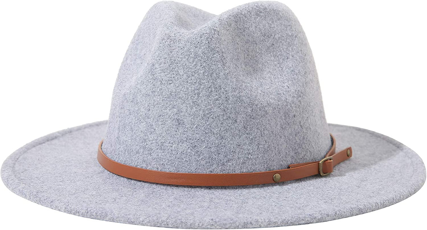 Lanzom Women Lady Felt Fedora Hat Wide Brim Wool Panama Hats with Band Apparel & Accessories > Clothing Accessories > Hats Lanzom E-light Grey  