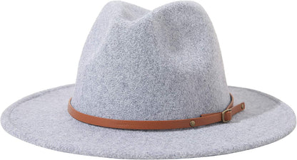 Lanzom Women Lady Felt Fedora Hat Wide Brim Wool Panama Hats with Band Apparel & Accessories > Clothing Accessories > Hats Lanzom E-light Grey  