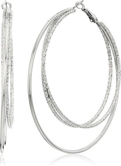 Guess Smooth and Textured Wire Silver Hoop Earrings Apparel & Accessories > Jewelry > Earrings GUESS Jewelry Child Code   