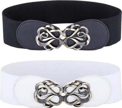 Women Stretchy Vintage Dress Belt Elastic Waist Cinch Belt CL413 Apparel & Accessories > Clothing Accessories > Belts GRACE KARIN Black+white XXX-Large 