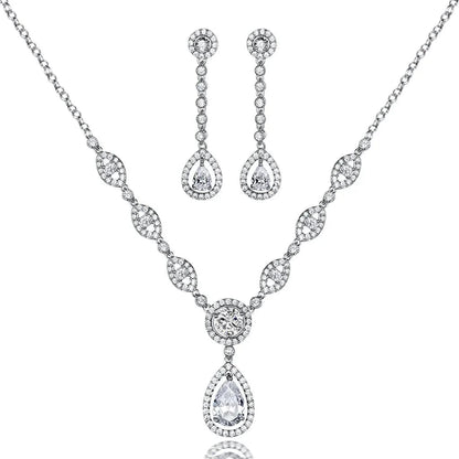 AAA Cubic Zirconia CZ Silver Plated Base Women'S Party Jewelry Set Earrings Pendant Necklace white