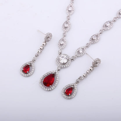 AAA Cubic Zirconia CZ Silver Plated Base Women'S Party Jewelry Set Earrings Pendant Necklace