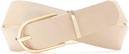 Earnda Women'S Faux Leather Chic Belt for Ladies Jeans Apparel & Accessories > Clothing Accessories > Belts Earnda Beige Large: fits waist from 33"-36" 