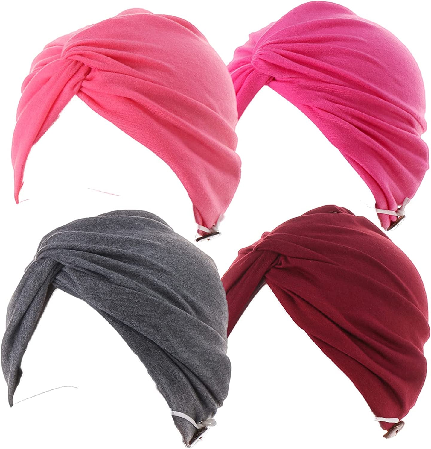 Qianmome 2-4 Pack Beanie with Button for Women Men Nurse,Working Hat,Chemo Caps for Cancer Patients Apparel & Accessories > Clothing Accessories > Headwear Qianmome 1b40-pink&rose&gray&wine  