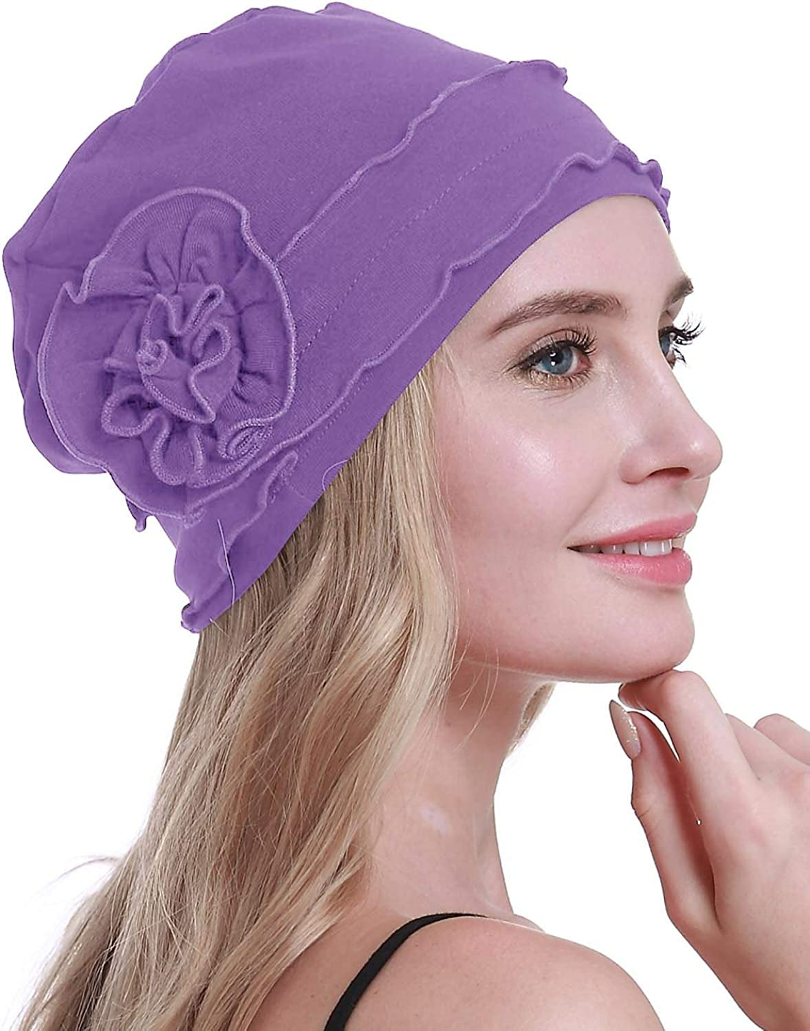 Osvyo Chemo Headwear Turban Cap for Women - Cancer Beanie Hair Loss Sealed Packaging Apparel & Accessories > Clothing Accessories > Headwear osvyo Cotton-light-purple One Size 