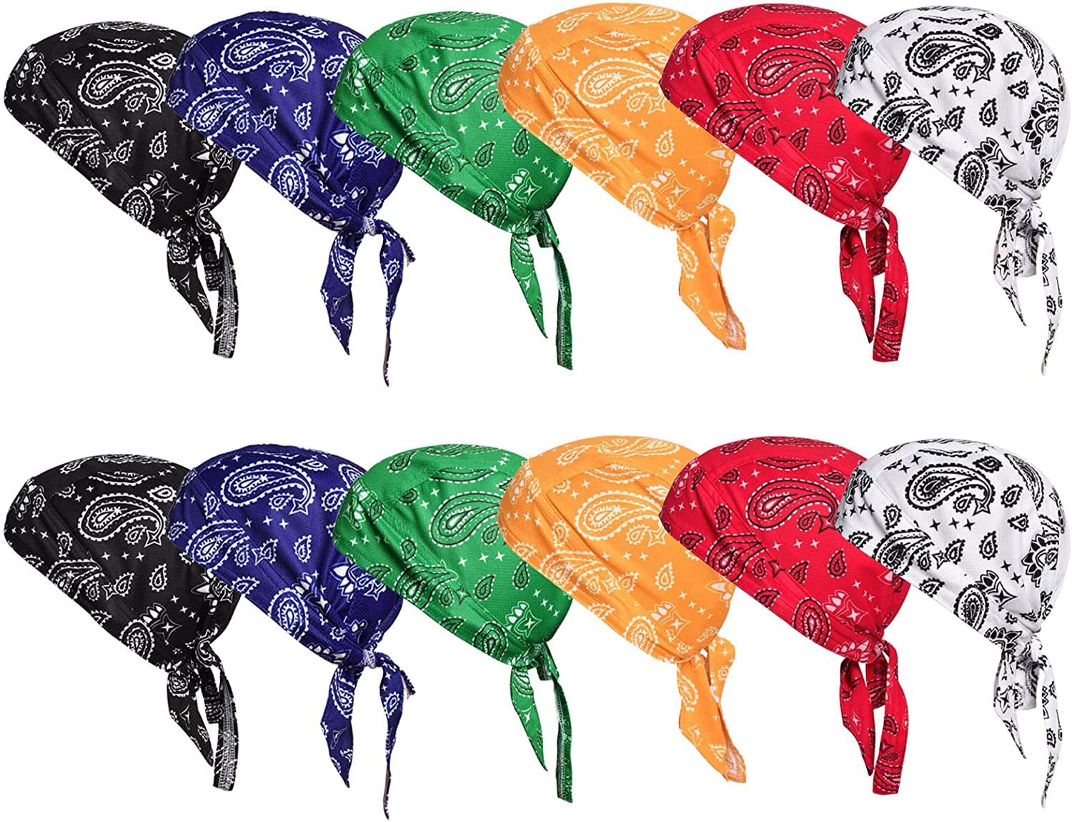 Ransiy Do Rag Skull Cap Bandana Head Wraps Biker Beanie Cap Bandana Hat Chemo Cap Dew Rag for Men and Women Apparel & Accessories > Clothing Accessories > Bandanas & Headties ransiy Multicolor (12pcs Six Color)  