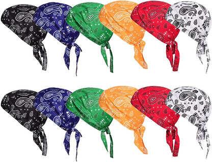 Ransiy Do Rag Skull Cap Bandana Head Wraps Biker Beanie Cap Bandana Hat Chemo Cap Dew Rag for Men and Women Apparel & Accessories > Clothing Accessories > Bandanas & Headties ransiy Multicolor (12pcs Six Color)  