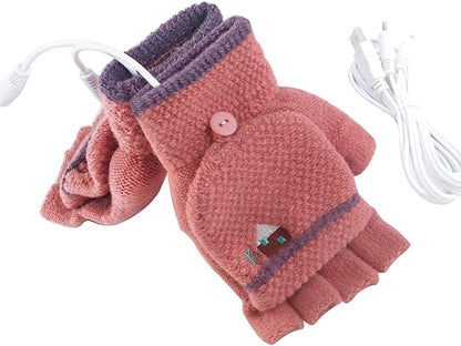 Women'S & Men'S USB Heated Gloves Mitten Full & Half Fingerless Winter Hands Warmer Laptop Gloves Apparel & Accessories > Clothing Accessories > Gloves & Mittens Winmany Pink  