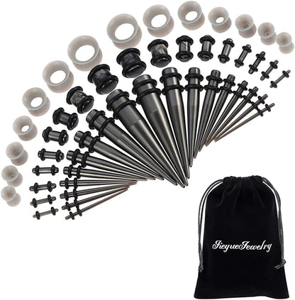 50 Pieces Ear Stretching Kit 14G-00G by Jieyuejewelry - Acrylic Tapers and Plugs + Silicone Tunnels - Ear Gauges Expander Set Body Piercing Jewelry Apparel & Accessories > Jewelry > Body Jewelry JieyueJewelry Grey  