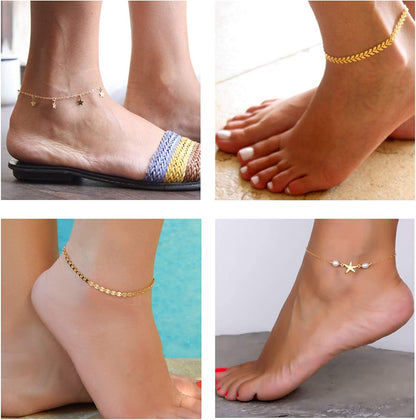 Softones 12Pcs Ankle Bracelets for Women Girls Gold Silver Two Style Chain Beach Anklet Bracelet Jewelry Anklet Set,Adjustable Size Apparel & Accessories > Jewelry > Anklets Softones   