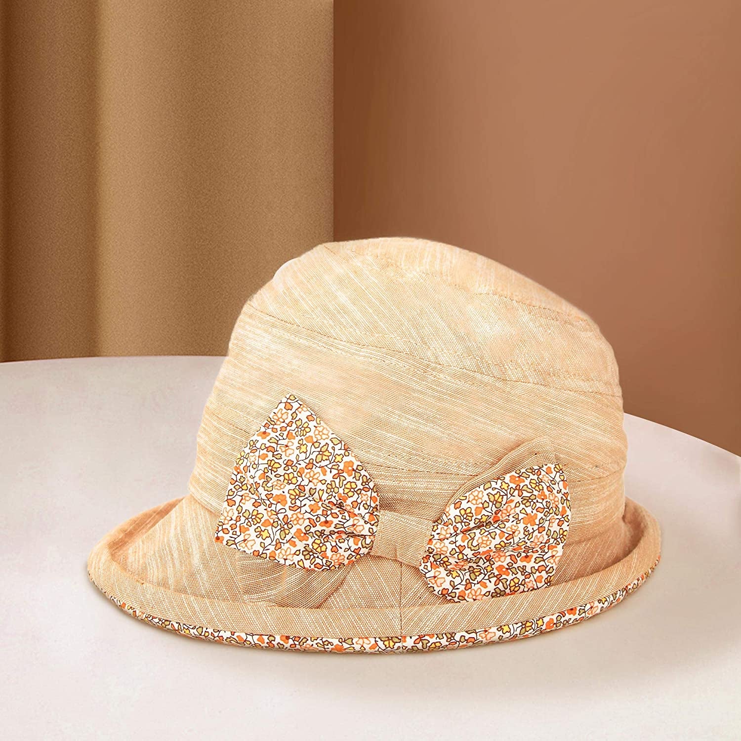 CACUSS Women'S Foldable Floral Bucket Hat Rolled Brim with Bowknot Apparel & Accessories > Clothing Accessories > Hats CACUSS   