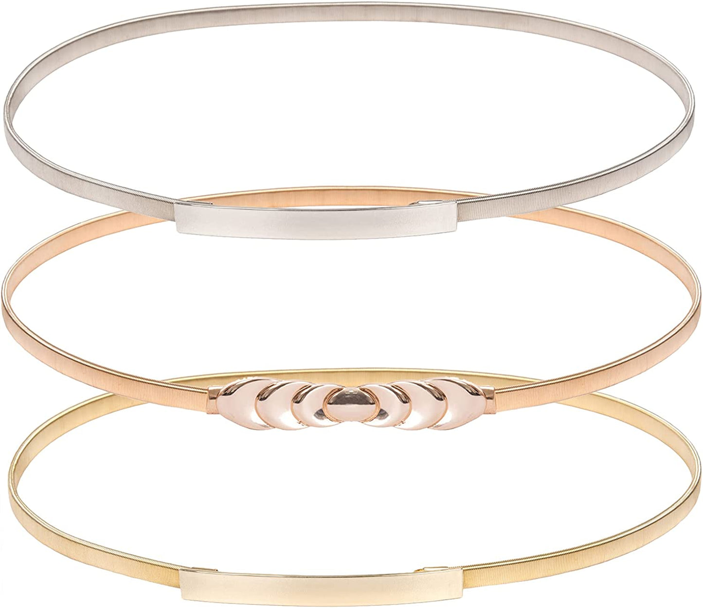 GRACE KARIN Women Skinny Metal Cinch Belt Gold Waistband Elastic Waist Belt CL633 Apparel & Accessories > Clothing Accessories > Belts GRACE KARIN 3 Pieces(style-6) Small 