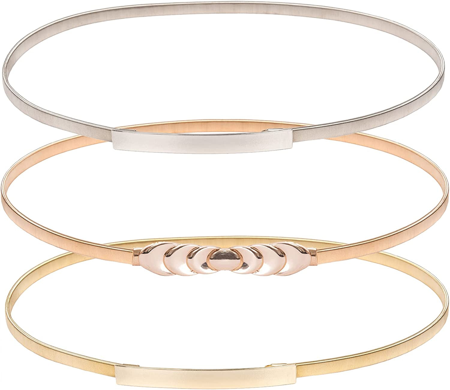 GRACE KARIN Women Skinny Metal Cinch Belt Gold Waistband Elastic Waist Belt CL633 Apparel & Accessories > Clothing Accessories > Belts GRACE KARIN 3 Pieces(style-6) Small 