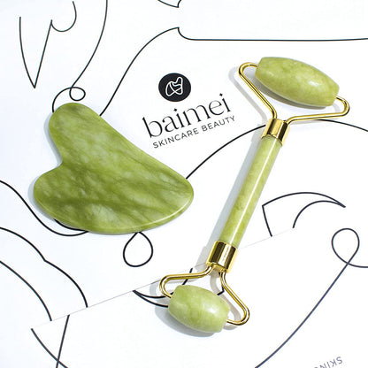 BAIMEI Jade Roller & Gua Sha Set Face Roller and Gua Sha Facial Tools for Skin Care Routine and Puffiness-Green Health & Beauty > Personal Care > Cosmetics > Cosmetic Tools > Skin Care Tools BAIMEI   