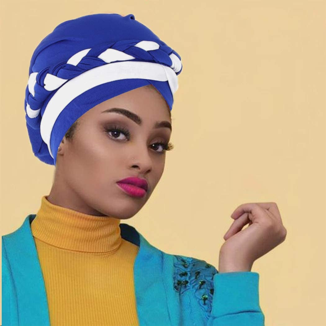 Woeoe African Head Wraps Stretch Braid Chemo Hat Cap Print Pre-Tied Head Turbans Headwear for Women and Girls Apparel & Accessories > Clothing Accessories > Headwear Woeoe   