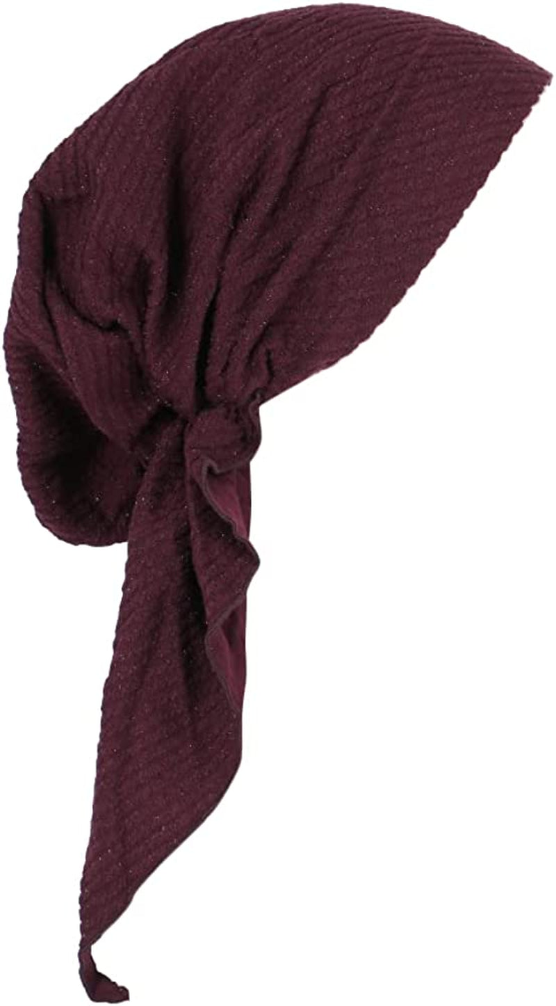 Madison Headwear Pretied Head Scarves for Women Featuring a Unique Sparkly Foil Finish and Stretchy Ribbed Fabric Apparel & Accessories > Clothing Accessories > Headwear Madison Headwear Burgundy/Silver  