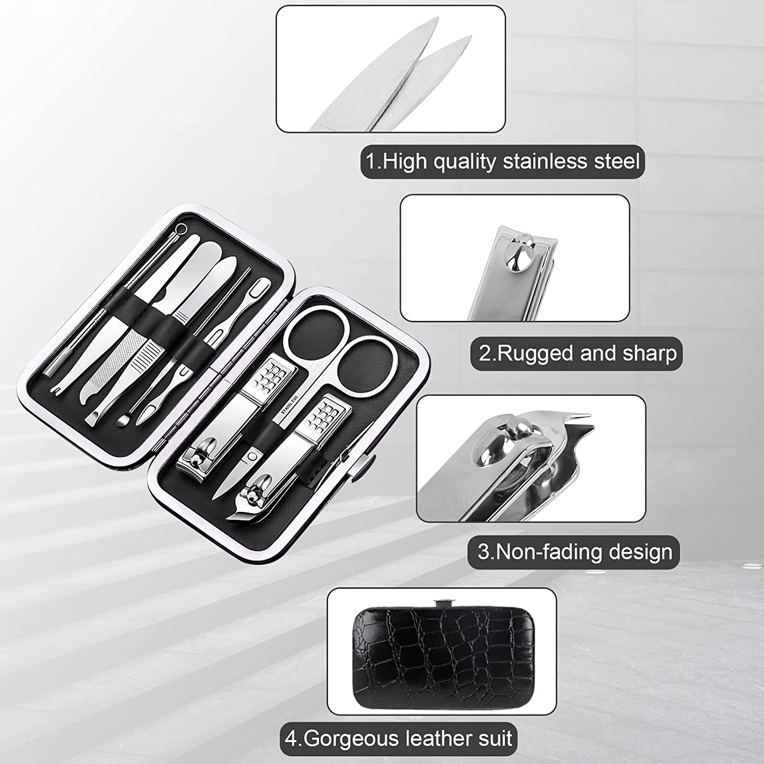 Manicure Set Nail Clipper Kit, 9 Pieces Portable Travel Nail Kit Nail Grooming Kit with Black Leather Bag Suitable for Home Outdoor Travel Gift Giving Beauty Salon Health & Beauty > Personal Care > Foot Care Tufusiur   