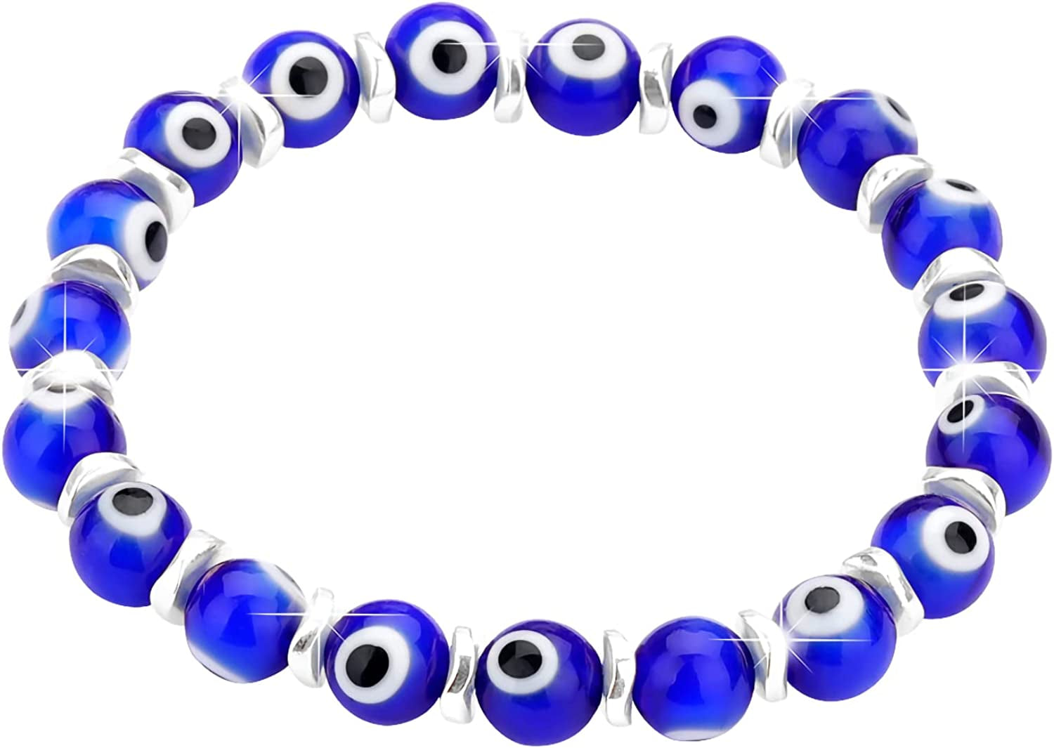 JUVJEW Evil Eye Bracelets for Women Protect 8Mm Ojo Glass Beaded Protection Stretch Braclet Jewelry Apparel & Accessories > Jewelry > Bracelets JUVJEW Blue-Sliver  