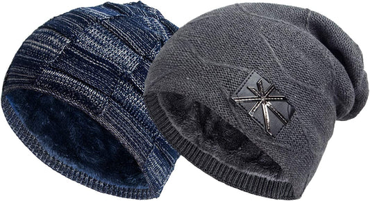 Ousipps 2 Pack Winter Hats for Men Women, Baggy Mens Beanies for Winter Ski Snow Skull Hats Black Beanie for Men and Women Apparel & Accessories > Clothing Accessories > Hats Ousipps   