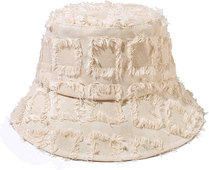 HZEYN Sun Hats for Women Summer Casual Frayed Bucket Hat Beach Vacation Travel Accessories UPF 50+ Apparel & Accessories > Clothing Accessories > Hats HZEYN Beige  