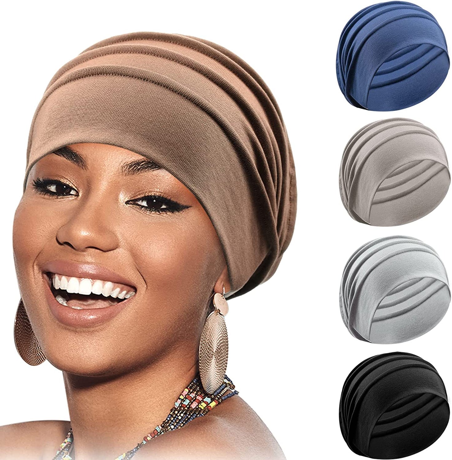 Syhood 5 Pieces Women Turban Soft Sleep Cap Skull Cap Slouchy Beanie Bonnet Hat Women for Sleeping Hair Loss Apparel & Accessories > Clothing Accessories > Headwear Syhood Delicate Style  