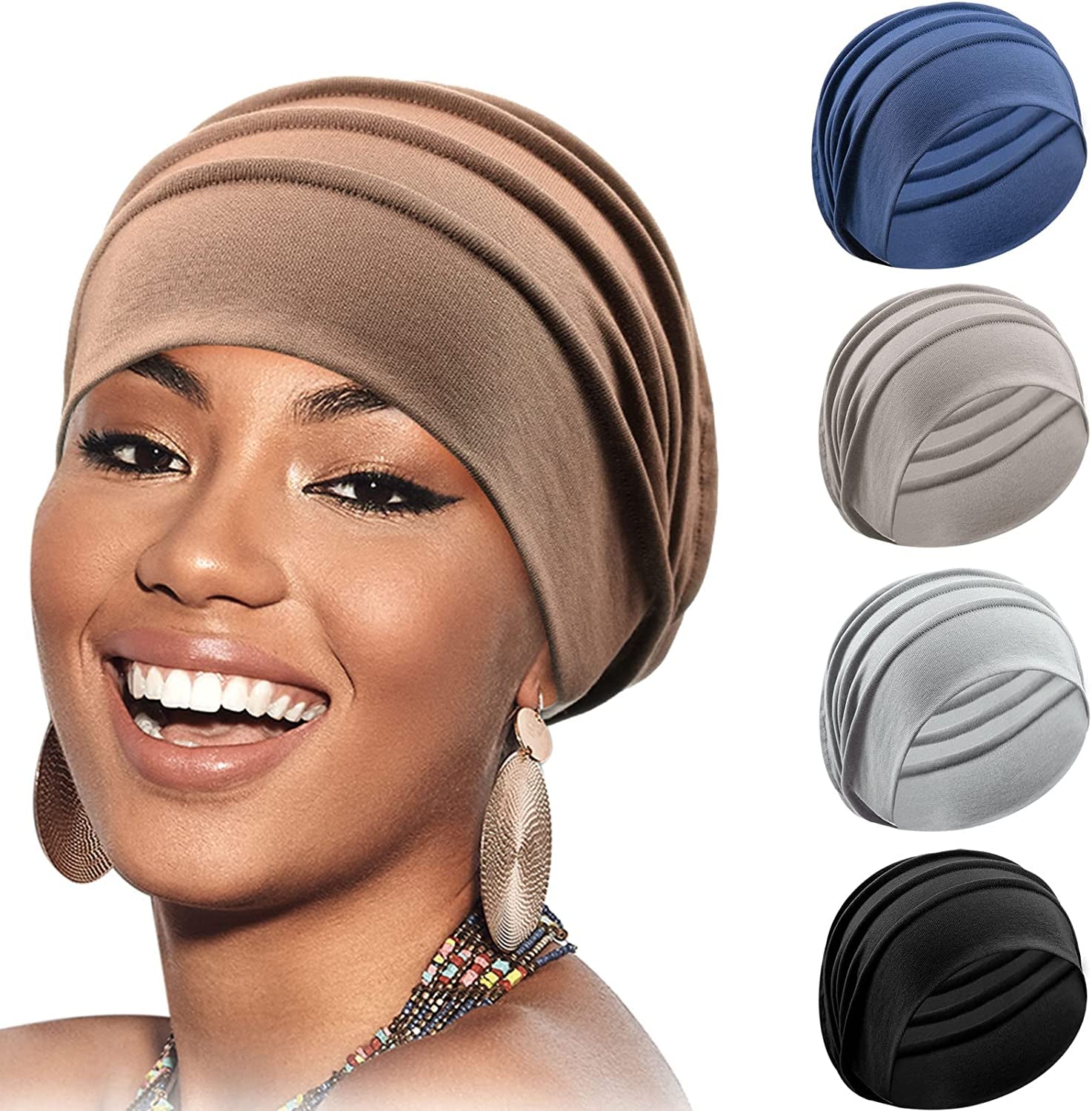 Syhood 5 Pieces Women Turban Soft Sleep Cap Skull Cap Slouchy Beanie Bonnet Hat Women for Sleeping Hair Loss Apparel & Accessories > Clothing Accessories > Headwear Syhood Delicate Style  