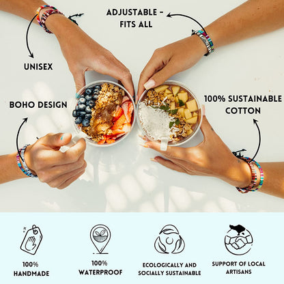 Boho Surfer Bracelet Women & Men - Braided Summer Beach Bracelet - Handmade Festival Accessories - Thin Friendship Bracelets - 100% Waterproof & Adjustable - Ethnic Hippie Style Jewelry (Blue-White) Apparel & Accessories > Jewelry > Bracelets Made by Nami   