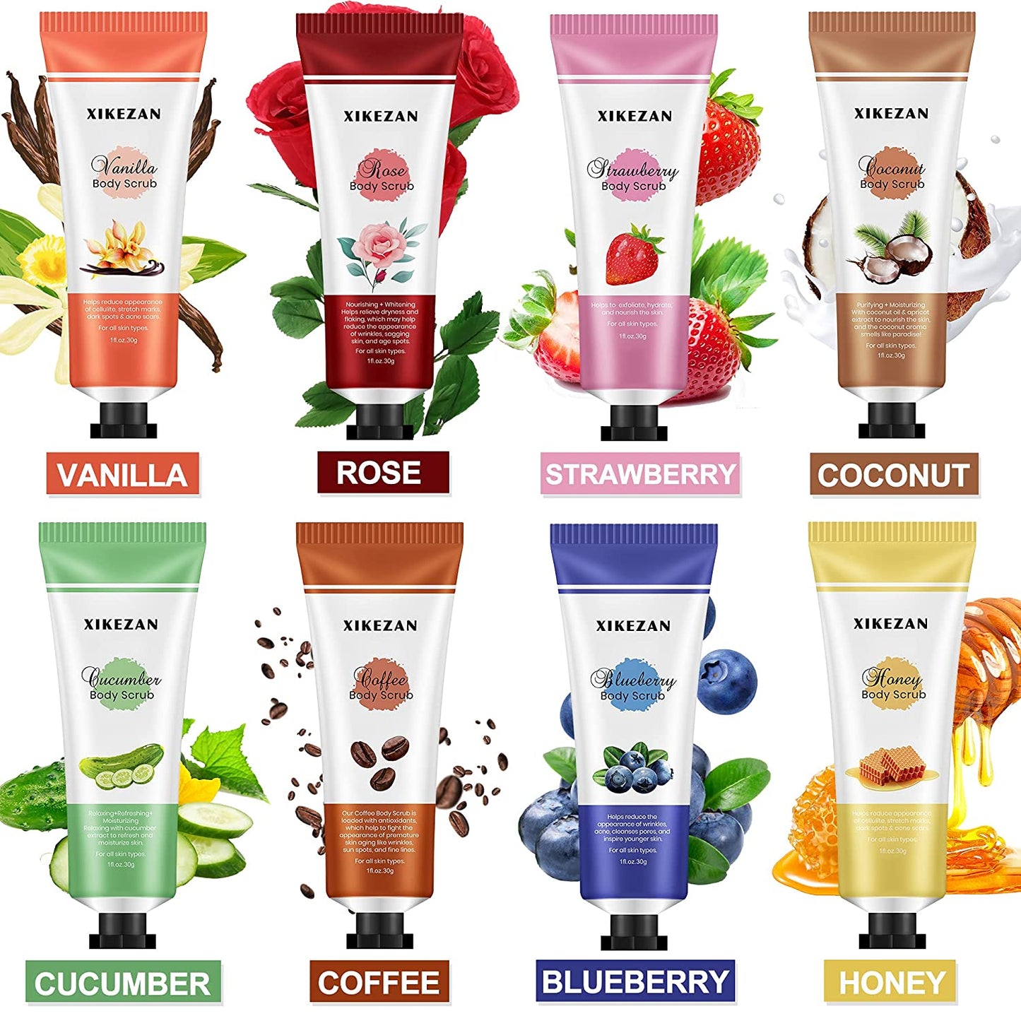 Body Scrub,9 Packs Travel Size Foot Hand Care Scrub & Body Cream for Skin Care Exfoliating & Moisturizing,Unique Birthday Christmas Gifts Valentines Day Gifts for Her Women Mom Wife Stocking Stuffers Health & Beauty > Personal Care > Foot Care XIKEZAN   