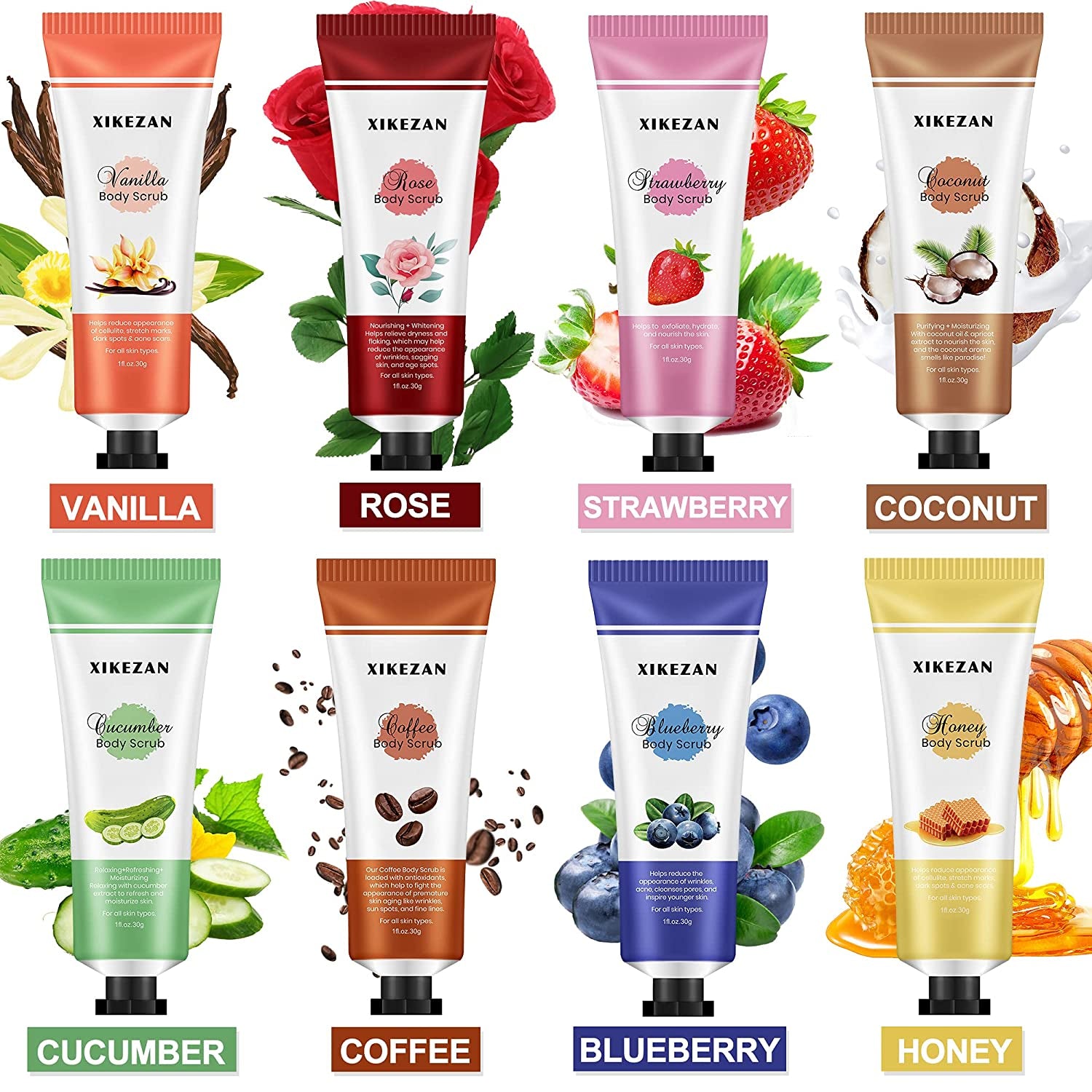 Body Scrub,9 Packs Travel Size Foot Hand Care Scrub & Body Cream for Skin Care Exfoliating & Moisturizing,Unique Birthday Christmas Gifts Valentines Day Gifts for Her Women Mom Wife Stocking Stuffers Health & Beauty > Personal Care > Foot Care XIKEZAN   