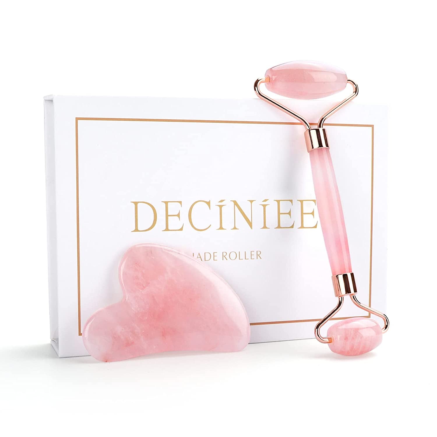 Deciniee Jade Roller and Gua Sha Set - anti Aging Rose Quartz Face Roller Massager & Guasha Tool for Face, Eye, Neck - Natural Beauty Skin Care Tools Body Muscle Relaxing Relieve Wrinkles Health & Beauty > Personal Care > Cosmetics > Cosmetic Tools > Skin Care Tools Deciniee Pink-1  