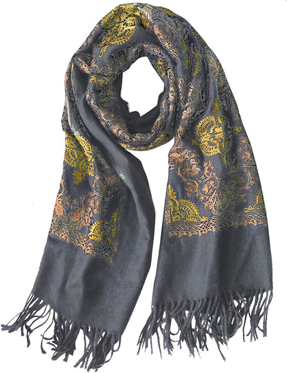 Women'S Embroidered Oversize Tassel Shawl Scarf Wraps for Women Apparel & Accessories > Clothing Accessories > Scarves & Shawls Urban CoCo #2-gray  