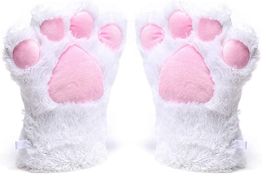 Odema Womens Winter Warm Gloves Cosplay Cat Paw All Cover Mittens for Girls Apparel & Accessories > Clothing Accessories > Gloves & Mittens Odema White  