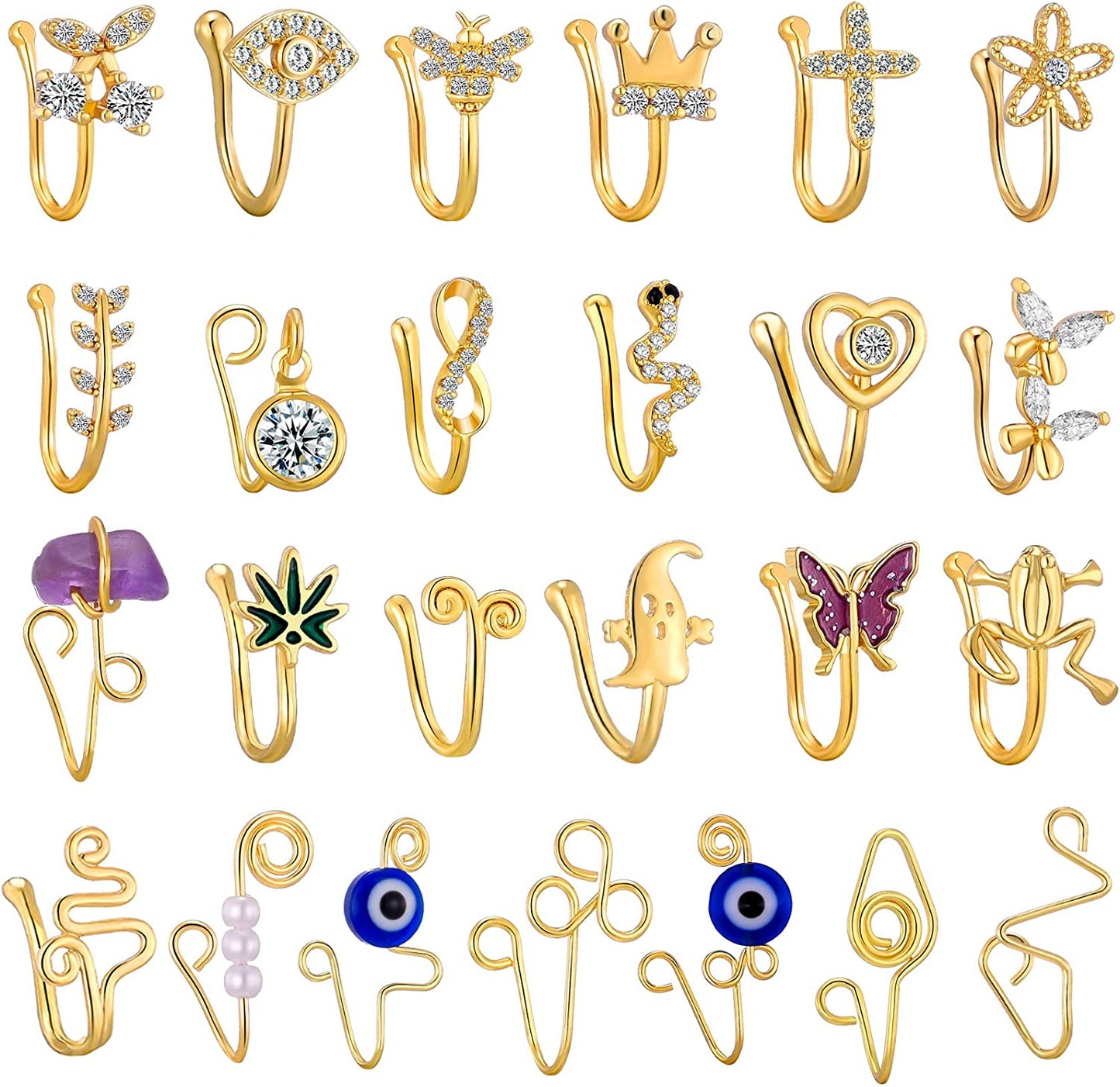 TAMHOO 25Pcs Fake Septum Fake Nose Ring Hoop for Women - Magnetic Nose Ring Nose Cuffs for Non Pierced Nose Apparel & Accessories > Jewelry > Body Jewelry TAMHOO #3-Golden-B  