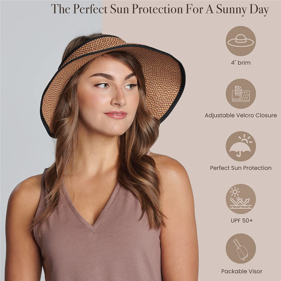 San Diego Hat Company Signature Women'S Ultrabraid Large Brim Visor with Ribbon Binding & Sweatband, Sun Hats for Women, Mixed Black/Red Apparel & Accessories > Clothing Accessories > Hats San Diego Hat Co.   