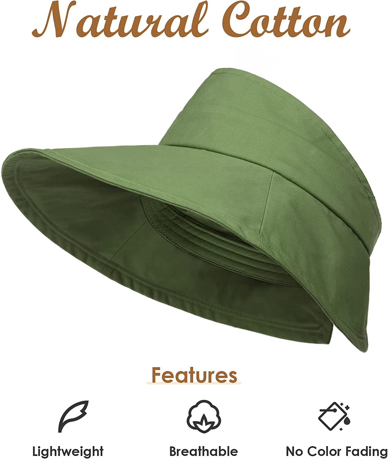 Sun Visors for Women UV Protection Wide Brim Sun Visor Hat Packable Summer Beach Visors for Women Adjustable Army Green Apparel & Accessories > Clothing Accessories > Hats Hatiis   