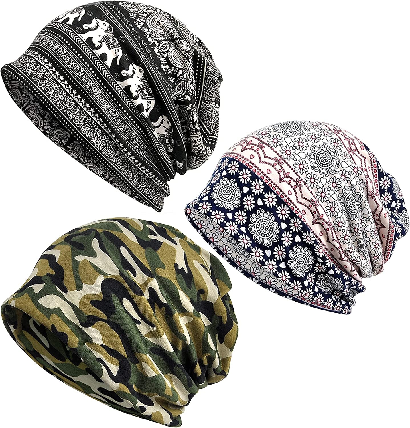 Kayier Women'S Baggy Casual Chemo Beanie Hats Headwear Caps Apparel & Accessories > Clothing Accessories > Headwear Kayier 3 Pack-f  