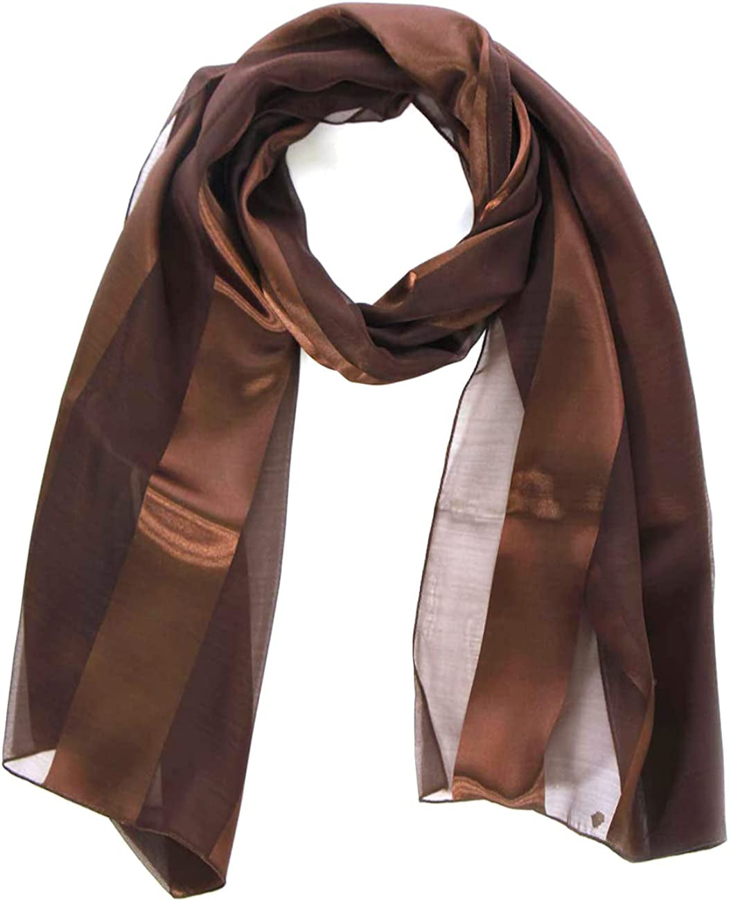 Scarfs for Women Lightweight Soft Silky Scarves 60" Long Satin Chiffon Stripe Neckerchief Gold Red Pink Black More Apparel & Accessories > Clothing Accessories > Scarves & Shawls SERENITA Brown 1  