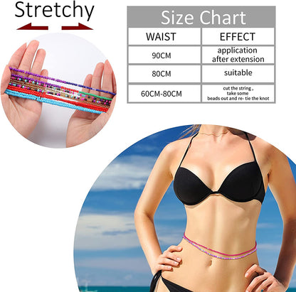 ORAZIO 32Pcs Waist Beads for Women Colorful Body Chains Set Elastic African Belly Beads Waist Beads Weight Loss Beaded Summer Bikini Jewelry Apparel & Accessories > Jewelry > Body Jewelry ORAZIO   